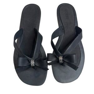 GUESS Black Jelly Bow Flip Flops Sandals with Rhinestone Detail Size 41 (US 10)